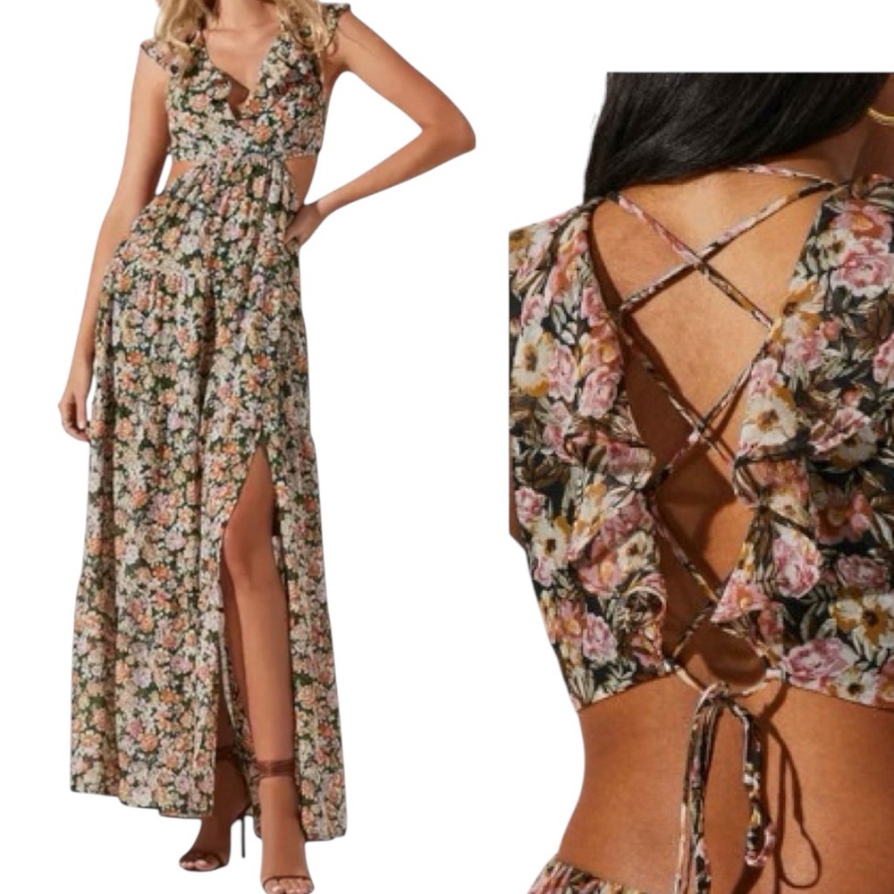ASTR Floral Print Cutout Maxi Dress